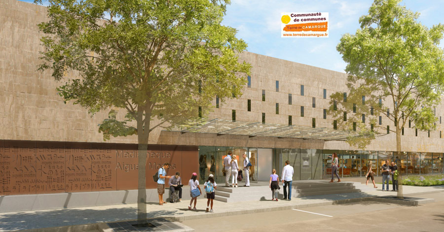 Aigues Mortes - GARD - AIGUES-MORTES - Pose de la Première pierre de la médiathèque intercommunale - Mercredi 10 avril 2019
