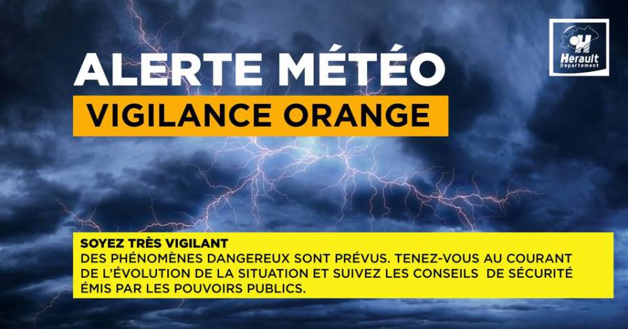 Hérault - L'Hérault en vigilance orange “orages, pluie-inondation” par météo France !