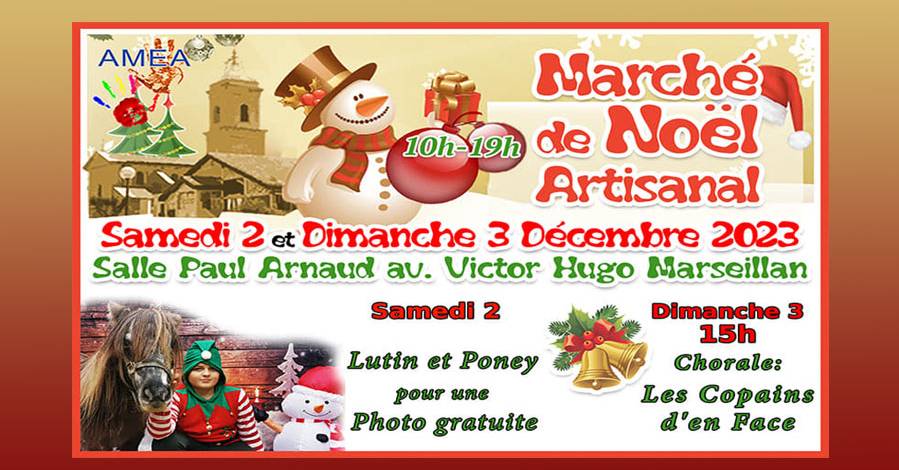 Marseillan - Le Marché de Noël artisanal de l'AMEA Samedi 02 décembre et Dimanche 3 décembre 2023