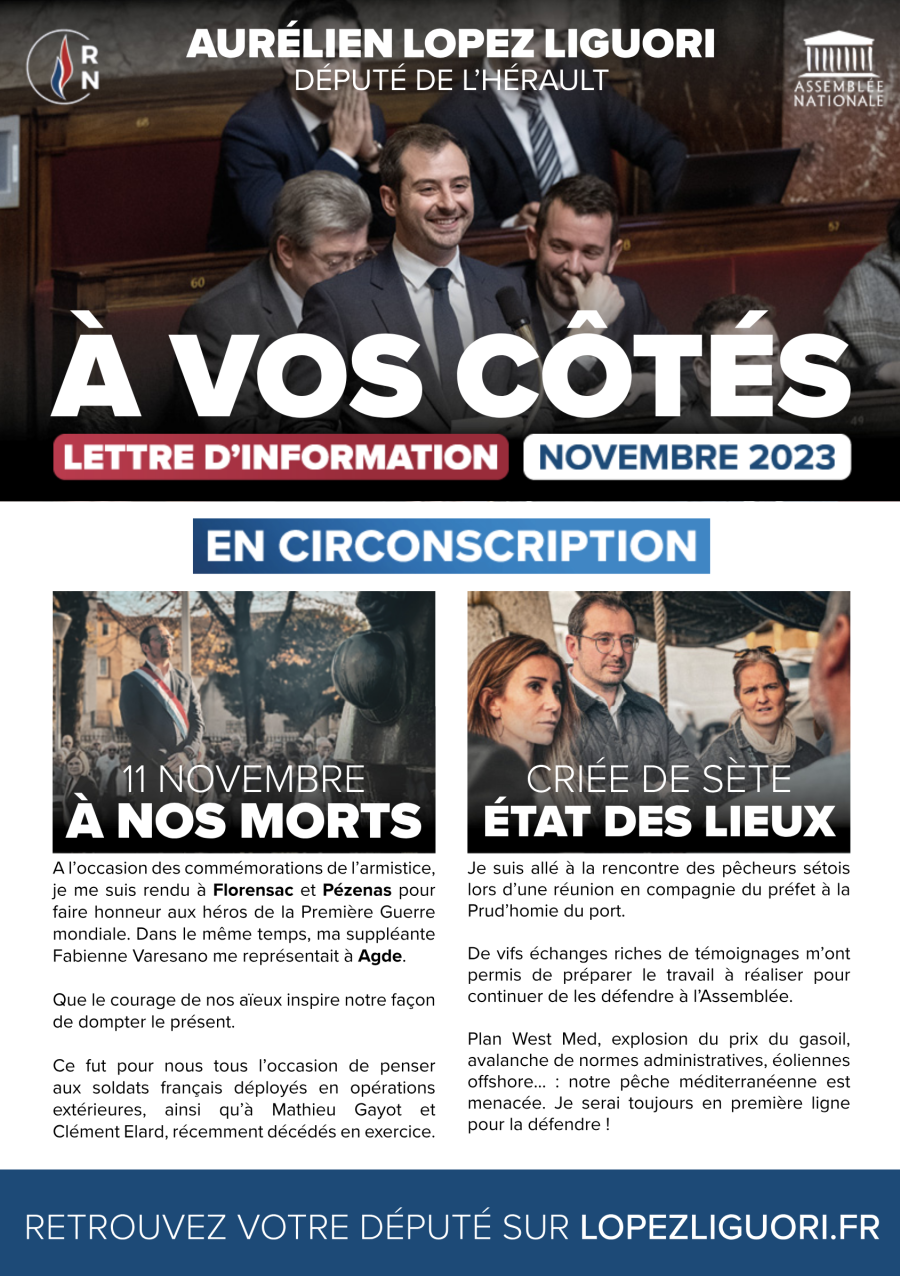 Sète - LETTRE D'INFORMATION DE VOTRE DÉPUTÉ - Novembre 2023