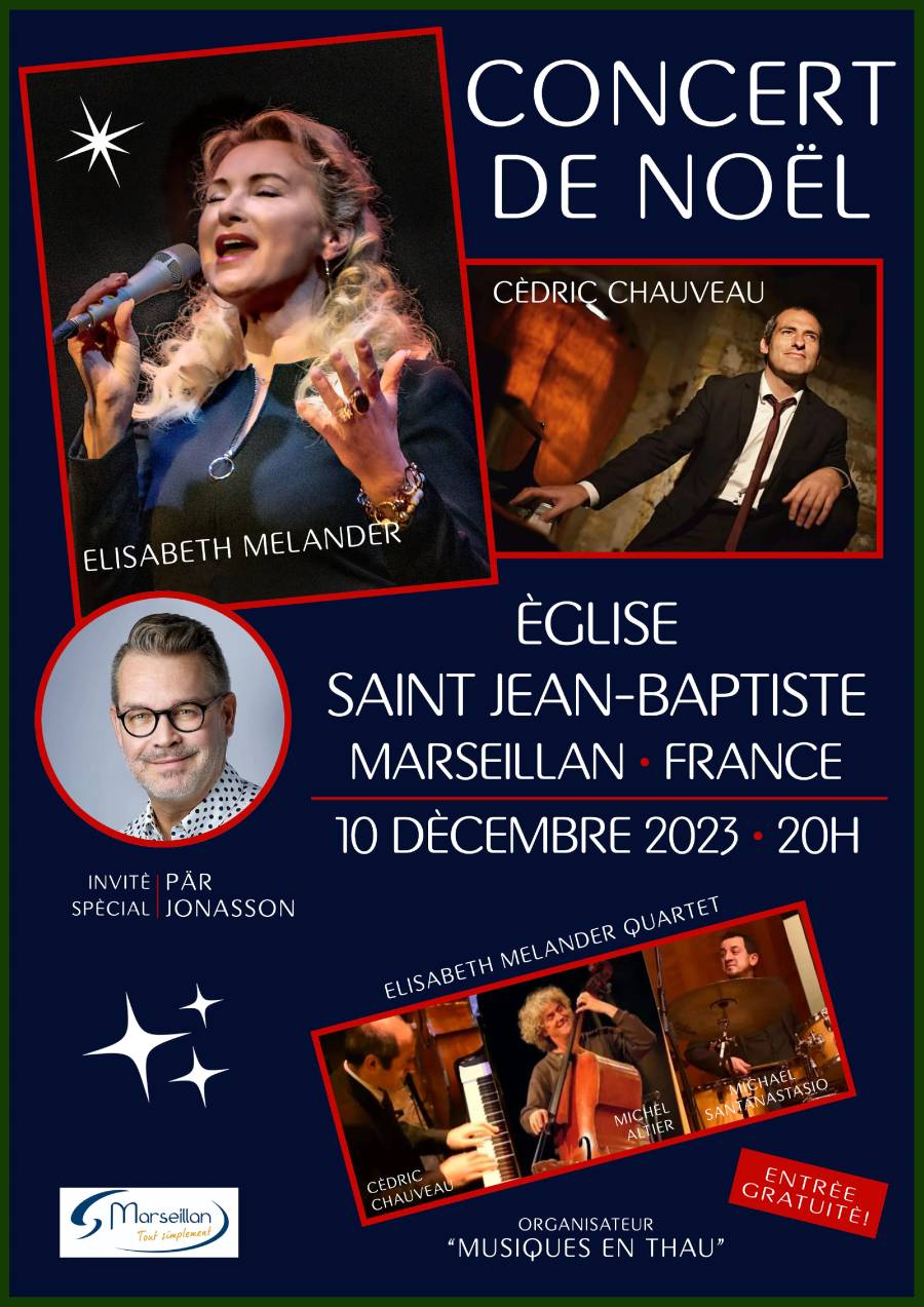 Marseillan - Un concert de Noël avec la vocaliste Scandinave Elisabeth Melander. Le concert est gratuit.