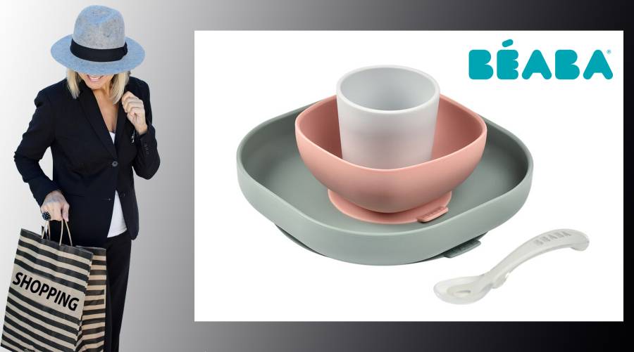 BÉABA - SET VAISSELLE SILICONE 4 PIÈCES EUCALYPTUS