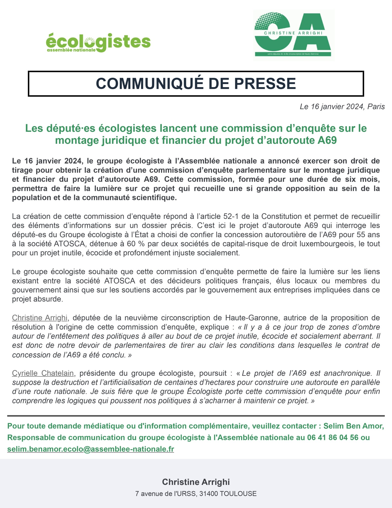 Occitanie - Commission d'enquête parlementaire sur le projet de l'A69
