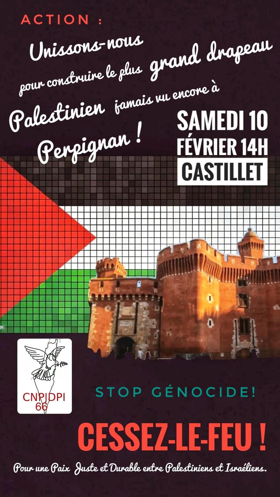 Pyrénées-Orientales - Un tifo géant pour la paix en Palestine samedi 10 février Perpignan