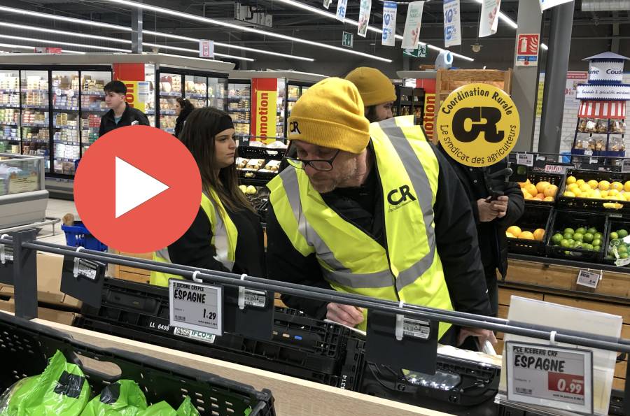 MARSEILLAN - VIDEO - Opération de contrôle de la Coordination rurale au carrefour Market de Marseillan