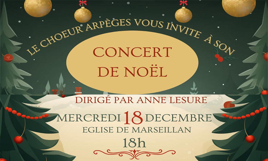 MARSEILLAN - Concert de Noël de la chorale ARPEGES Mercredi 18 Décembre 2024 à 18 h à l'église Saint Jean Baptiste